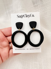 Load image into Gallery viewer, Sparkly Black Hoop Studs • TS Reputation Album Inspired | Handmade Polymer Clay Earrings
