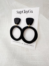 Load image into Gallery viewer, Sparkly Black Hoop Studs • TS Reputation Album Inspired | Handmade Polymer Clay Earrings
