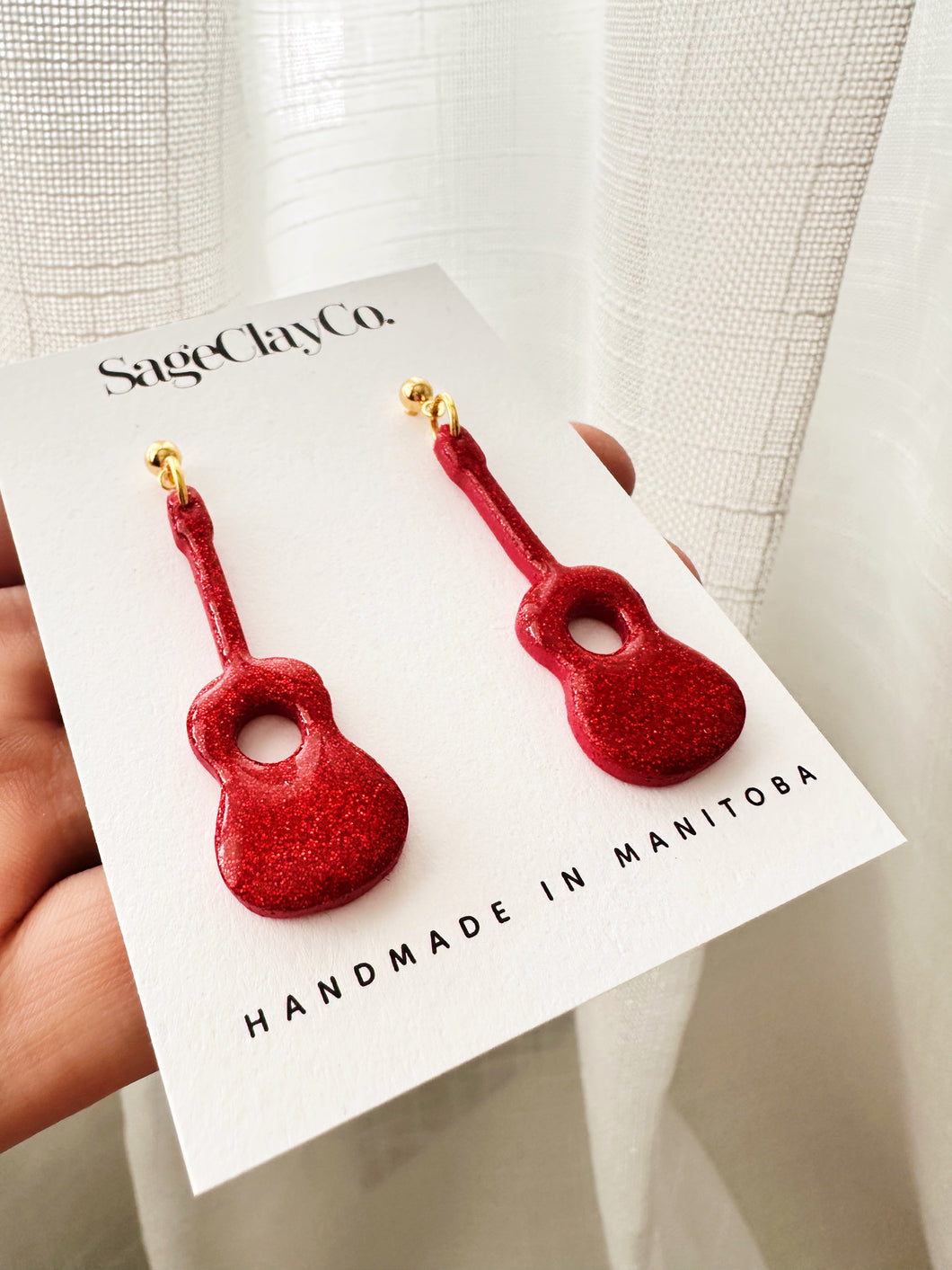 Acoustic Guitar Dangles • TS Red Inspired | Handmade Polymer Clay Earrings