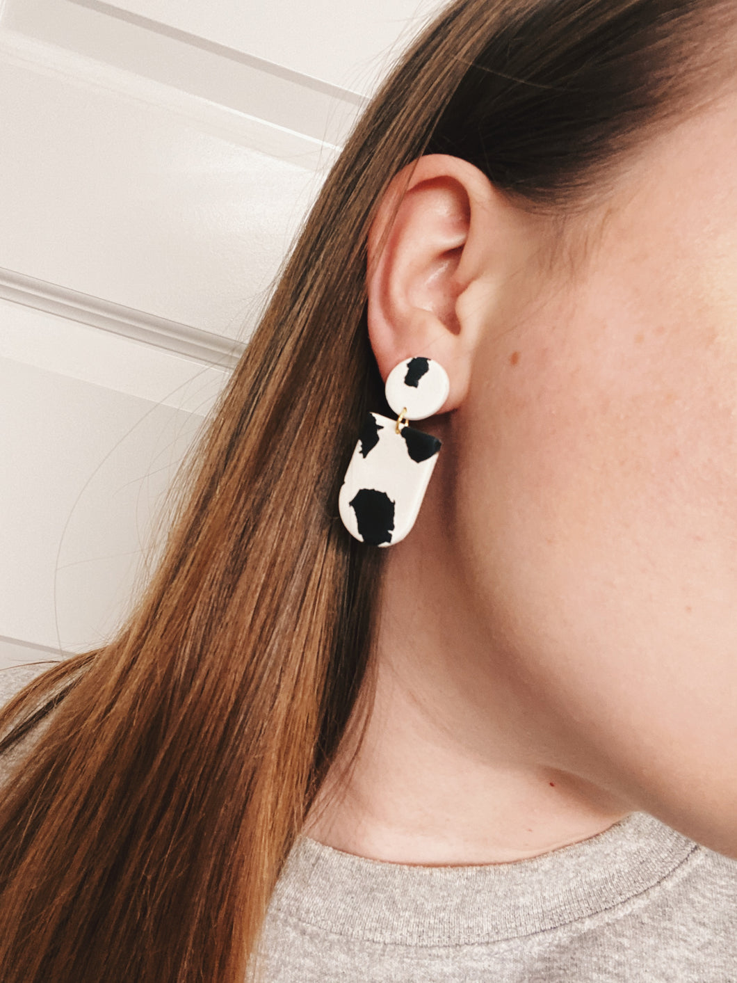 Cowprint Polymer Clay Earrings