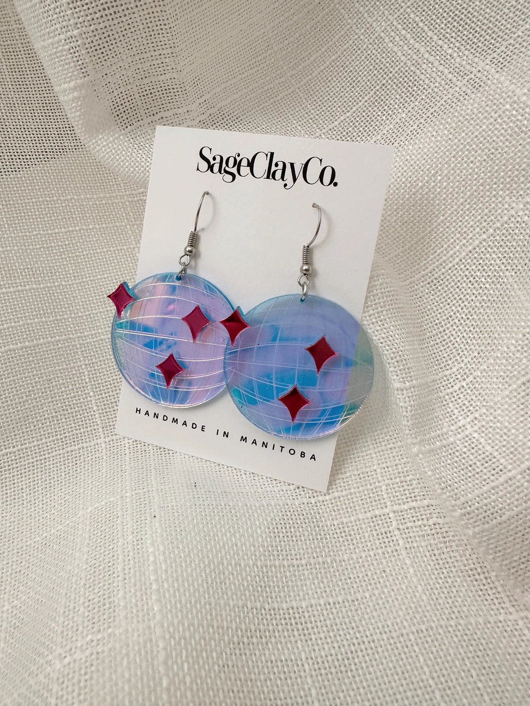 Iridescent Mirror Ball Acrylic Earrings